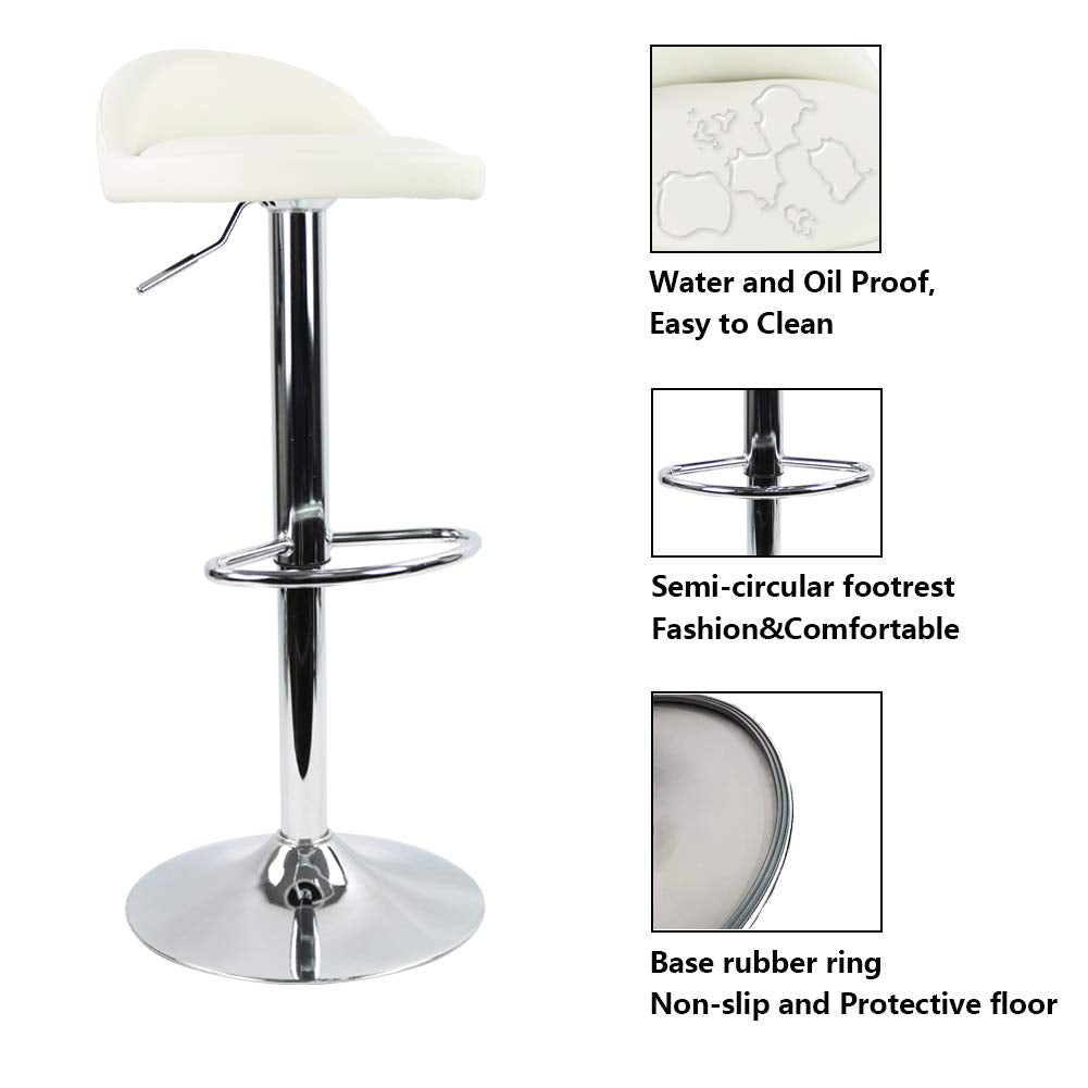 KKTONER PU Leather Round Bar Stool with Back Rest Height Adjustable Swivel Pub Chair Home Kitchen Bar stools Backless Stool with Footrest (White)
