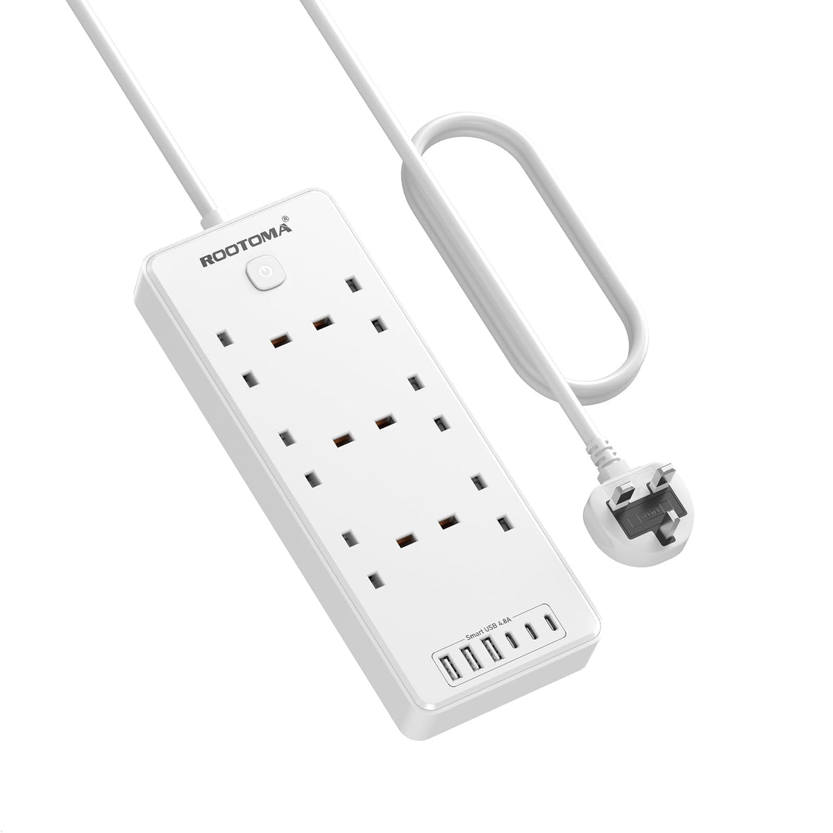 Extension Lead with 6 USB Slots (3 USB C), 6 Way Surge Protection Extension Sockets 2M with Switch, Wall Mounted Multi Plug Power Strip for Home