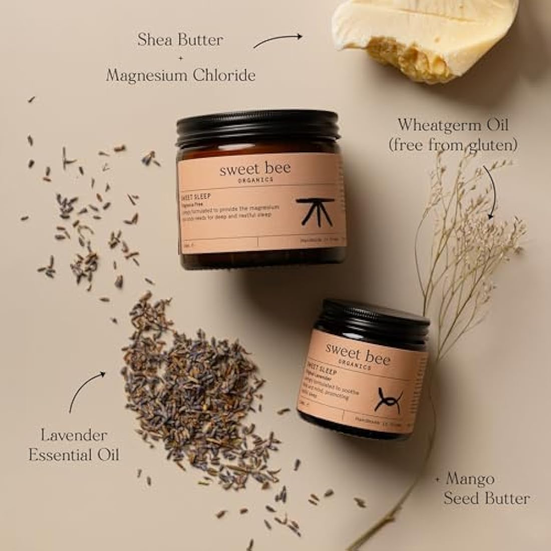 Sweet Bee Magnesium Butter - Soothing Magnesium for Sleep & Relaxation with Shea Butter - Moisturizing Magnesium Balm for Muscle Recovery - Nourishing Magnesium Cream for Sleep - Lavender 120ml