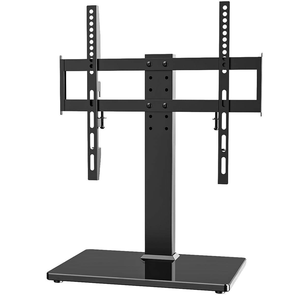 Universal TV Stand - Table Top TV Stand for 27-60 inch LCD LED TVs - 6 Level Height Adjustable TV Base Stand with Tempered Glass Base & Wire
