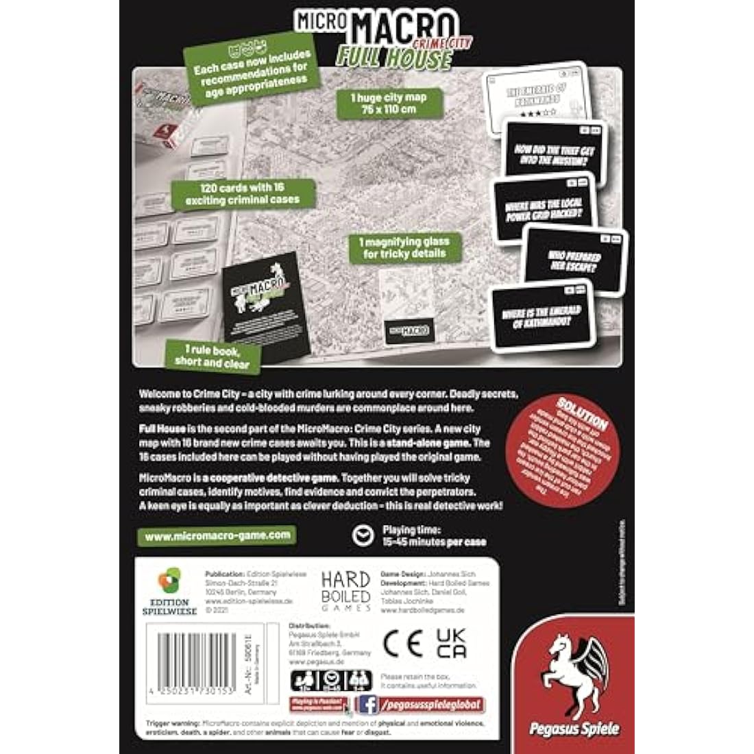 Pegasus Press | MicroMacro: Crime City - Full House | Board Game | Ages 10+ | 1-4 Players | 15-45 Minutes Playing Time