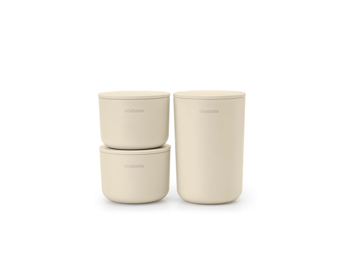 Brabantia - ReNew Storage Pot - Set of 3 - Ideal for Organising Small Items - Stackable Design - Corrosion Resistant - Easy to Clean - Bathroom