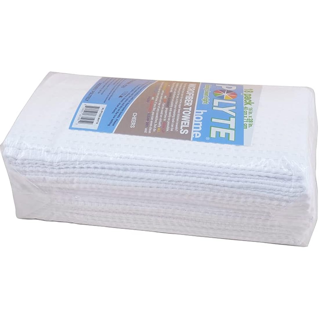 POLYTE Ultra Premium Microfibre Kitchen Dish Tea Towel Waffle Weave, 18 Pack (40x71 cm, White)