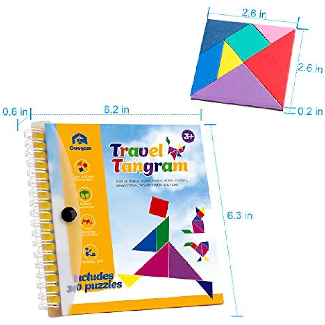 Coogam Magnetic Travel Tangram Puzzles Book Games IQ Educational Toys for Kids Adults (360 Patterns)