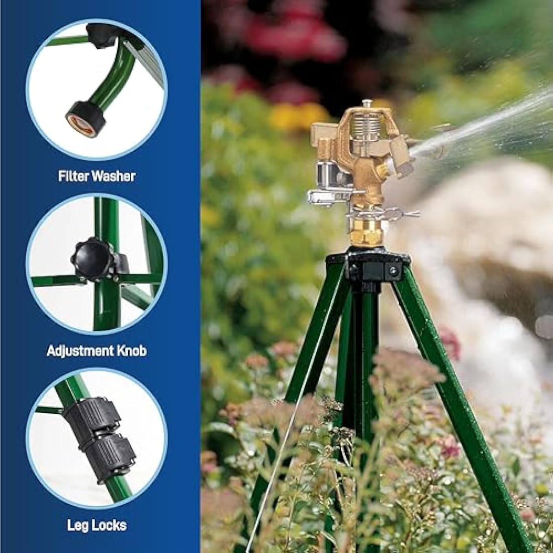 Orbit 58308Z Tripod Lawn Brass Impact Sprinkler - 360 Degree Rotating Sprinkler