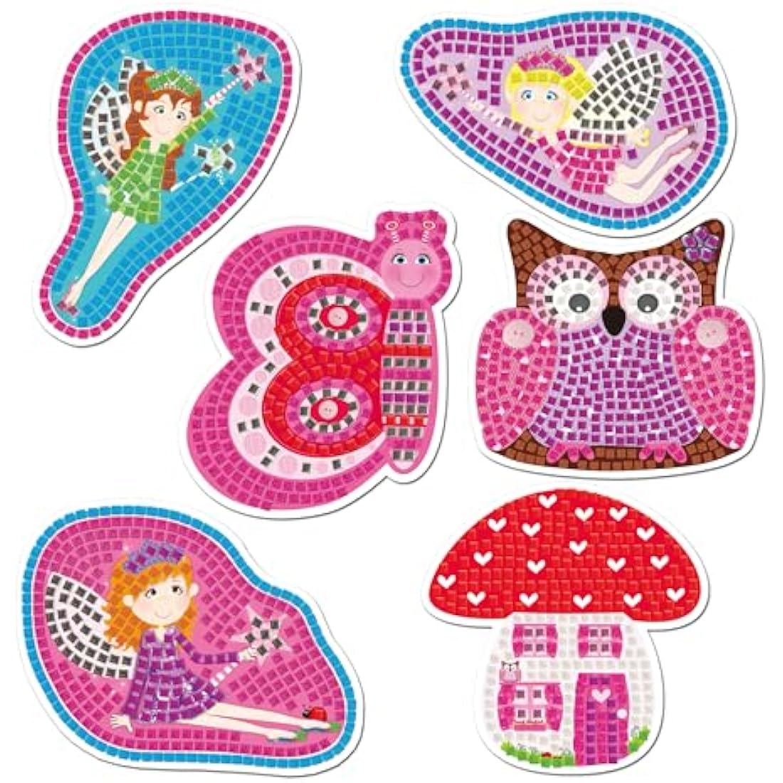 Galt Fairy Sparkle Mosaics -Childrens Glitter Mosaic Set,Arts and Crafts Kit for Kids,Colourful Design Tile by Number Pictures and 5000Plus Self-Adhesive Glitter and Foil Foam Tiles -Ages 5 Years Plus