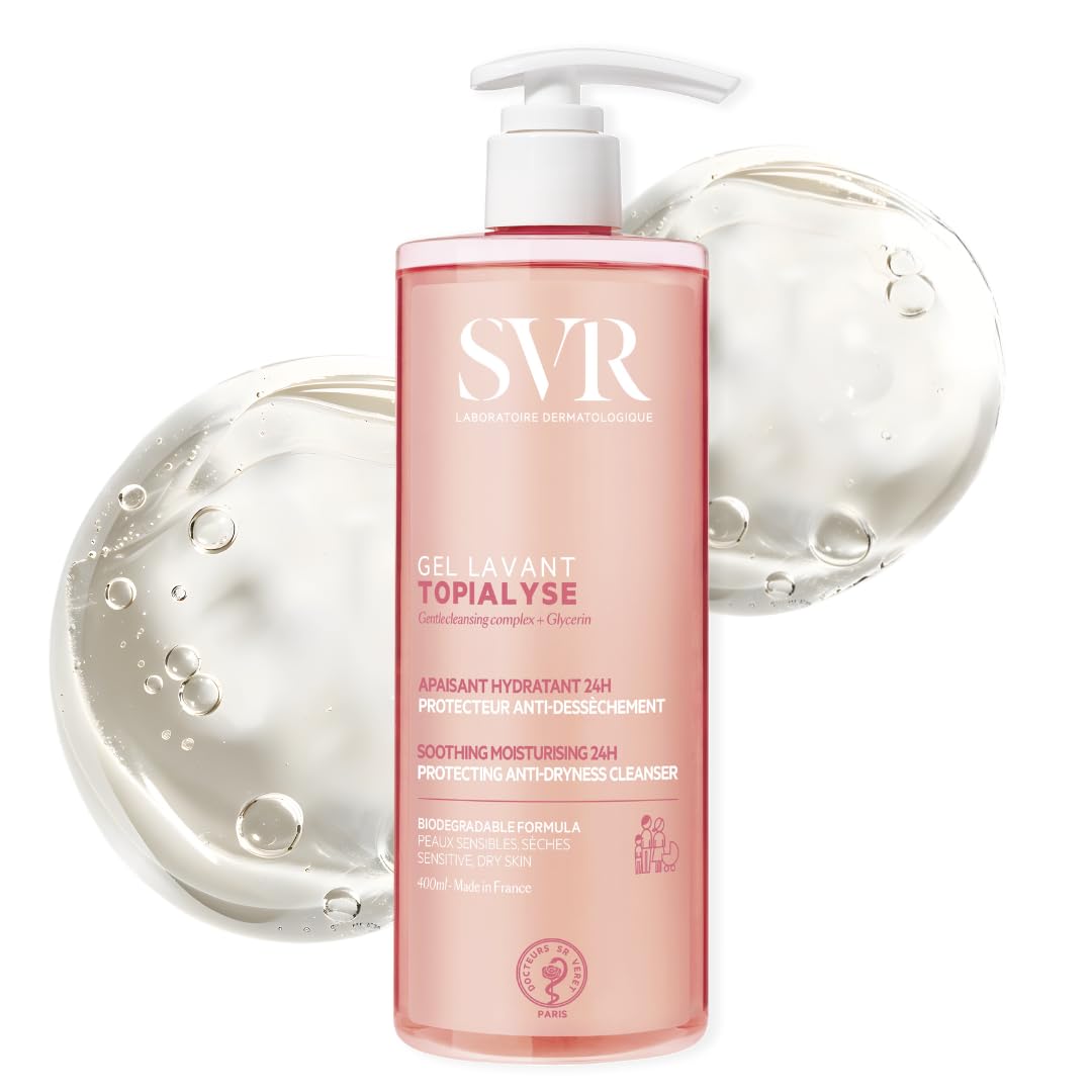 SVR TOPIALYSE Soothing Gentle Gel Wash for Face and Body, 24hr Hydrating Protective Bath/Shower Cleanser for Dry Sensitive Skin (400ml)