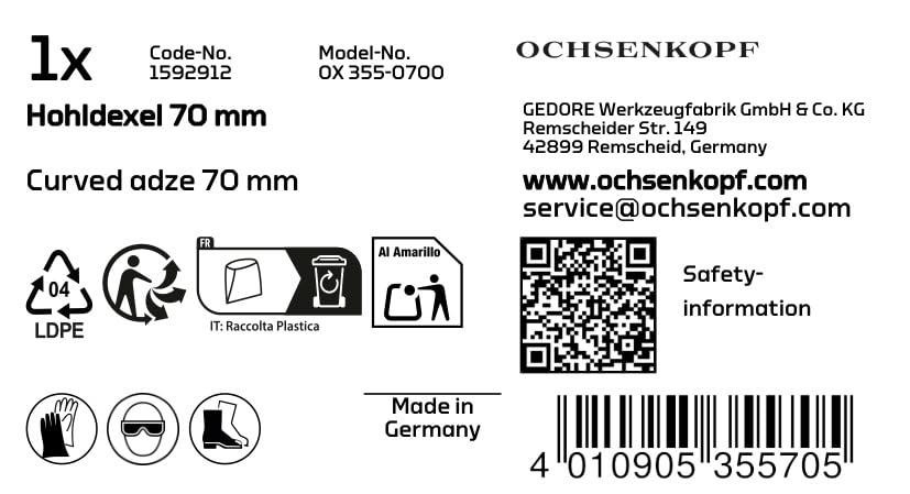 Ochsenkopf OX355-0700 Adze, Blue/Silver, 70 mm