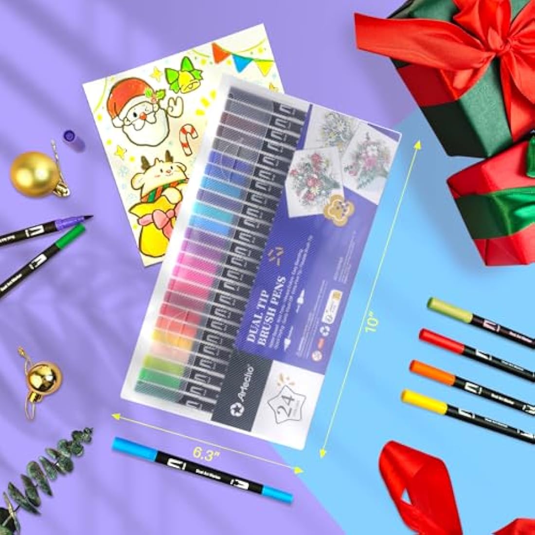 Artecho 24 Dual Tip Brush Pens,Colouring Pens brush pens for Adult,Colouring Books,Calligraphy,Drawing,Sketching, nylon tip for Artists,Beginners