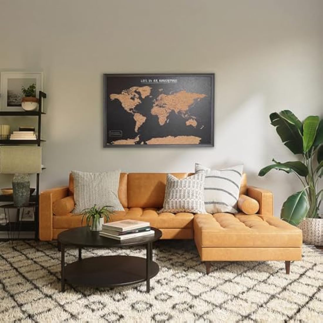 Splosh Large Maps. World Map Pin Board in Black, Wooden Frame. World Map Cork Board with 100 Pins in 2 Colours to Mark Your Past and Future Adventures. Framed World Maps for Wall. (Black)