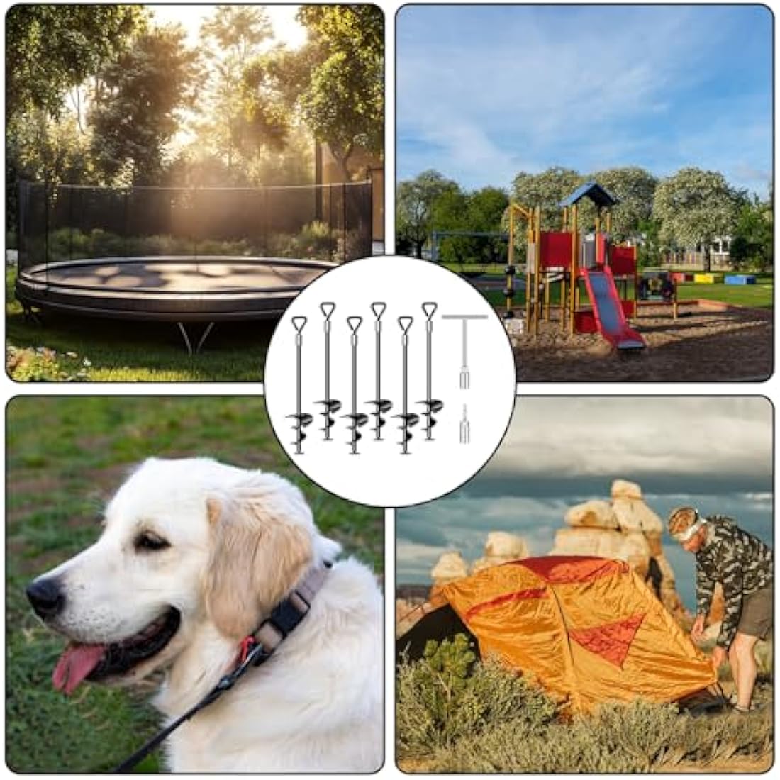 Tent Pegs 6 Pack, Metal Heavy Duty Ground Anchor (45cm Tall) Screw in Trampolines Spike Swing Set, Dog Carport, Canopy Stakes Kit, Mobile Home Anchors