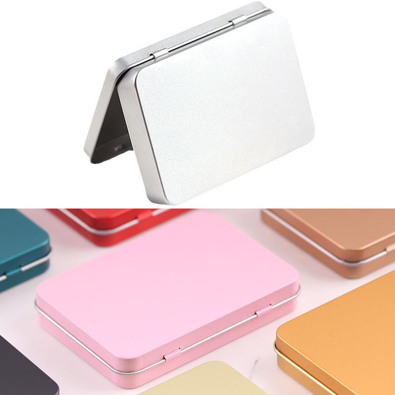 Globellapro 10.8 * 7.6 * 1.77cm Rectangular Tin Boxes Sliver Hinged Storage Tins Metal Empty Tins Containers Tweezers,Tools Small Items Storage