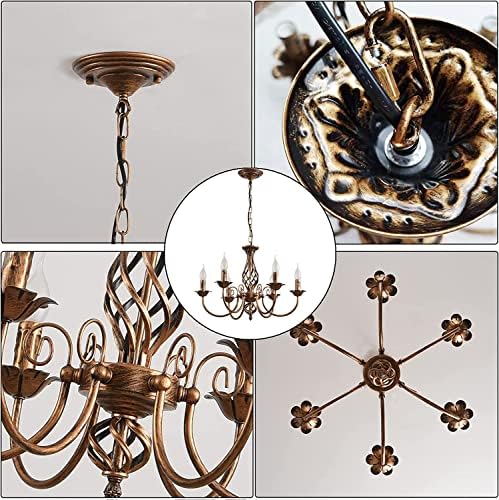 JIINOO Traditional Country Style Chandelier, Bronze Vintage Height Adjustable Wrought Iron Candlestick, 6 Lights Ceiling Lamp Farmhouse Pendant Lamp for Living Room Kitchen Dining Room