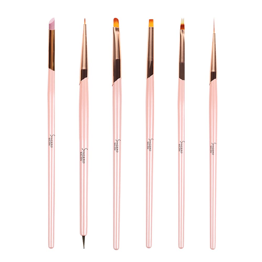SINCERO SALON Nail Art Brushes Set, Gel Nail Polish Nail Art Design Painting Tools, 6 PCS I Premium Quality Brushes Suitable for Proffesionals And DIY