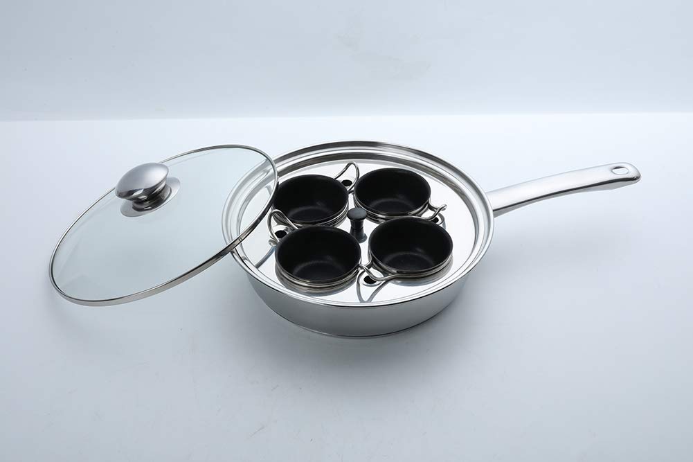 Egg Poacher Pan - Stainless Steel Poached Egg Cooker Perfect Poached Egg Maker Induction Cooktop Egg Poachers Cookware Set with 4 Nonstick Large