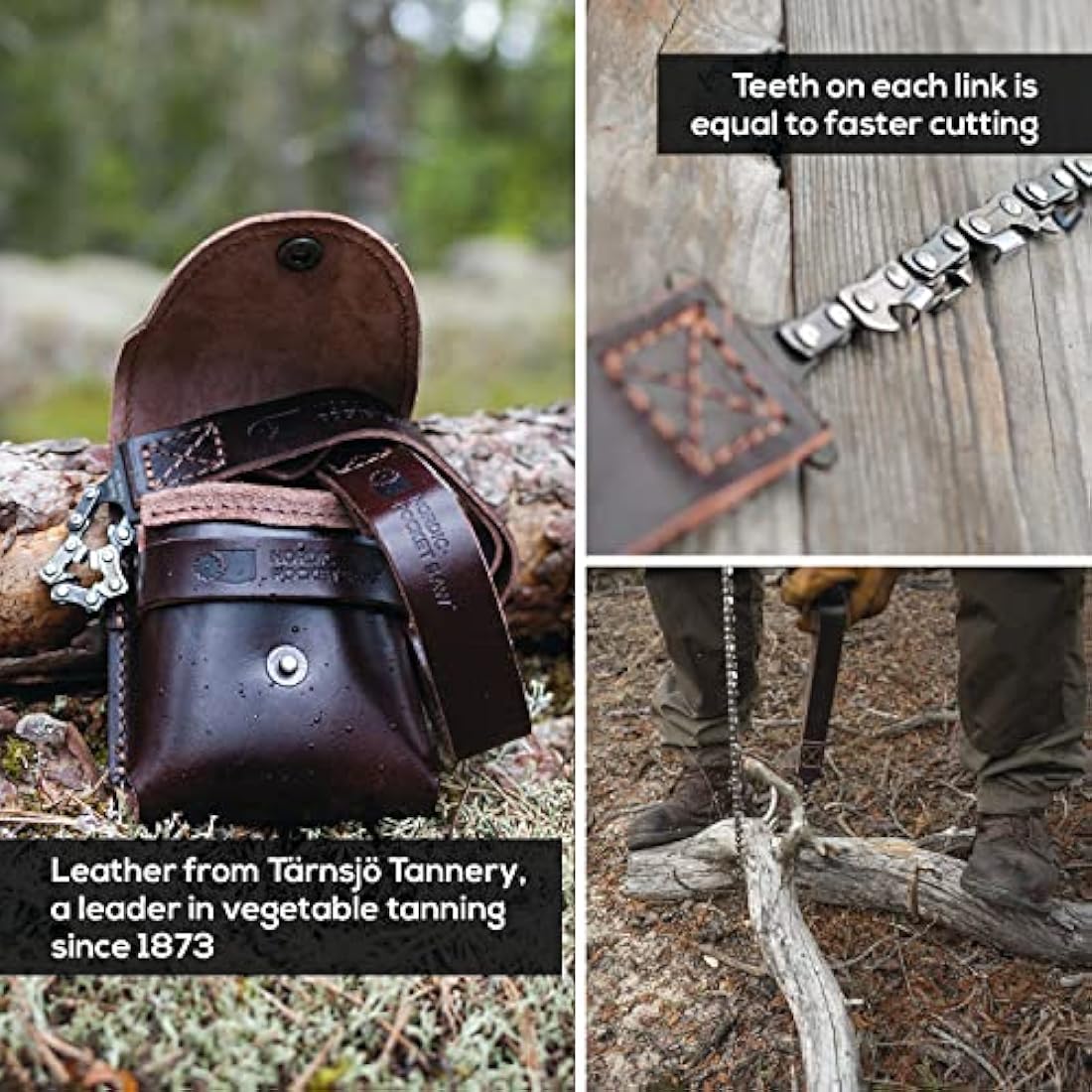 Nordic Pocket Saw for Camping - 65 cm Pocket Chainsaw with 33 Bi-Directional Teeth - Handy Backpacking Saw with Extra Large Nylon Handle Loops - Survival Chainsaw for Clearing Trails