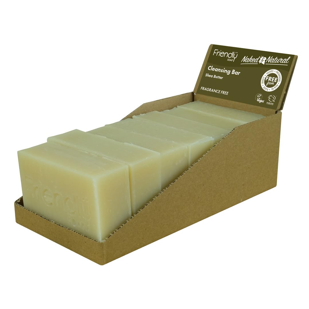 Friendly Soap - Naked & Natural Shea Butter Cleansing Bar (7 x 95g), Fragrance-free, Plant-Based, Cruelty-Free, Made By Hand, No Preservatives or