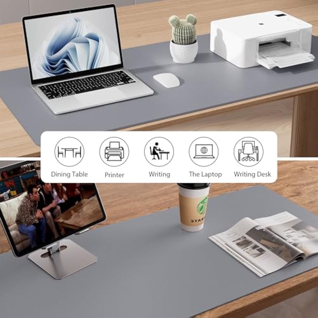 Aothia Leather Desk Pad Protector,Mouse Pad,Office Desk Mat, Non-Slip PU Leather Desk Blotter,Laptop Desk Pad,Waterproof Desk Writing Pad for Office and Home (91cmx43cm,Light Grey)