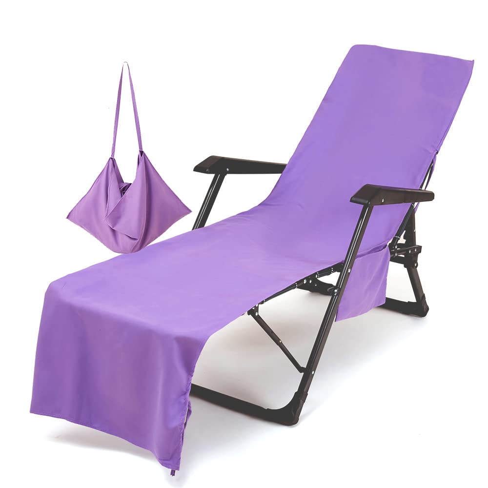 Morbuy Portable Solid Color Beach Towel, Beach Chair Cover Towel, Sun Lounger Beach Towel with Pockets, Microfiber Chaise Lounge Towel Cover for