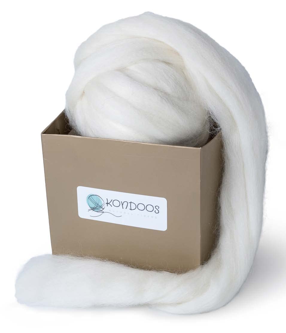 Kondoos Natural 227gr Felting Wool roving, for Needle Wet Felting, handcrafts and Spinning Yarn. Stuffing carded, un-Dyed. (Ecru, White 8 oz)