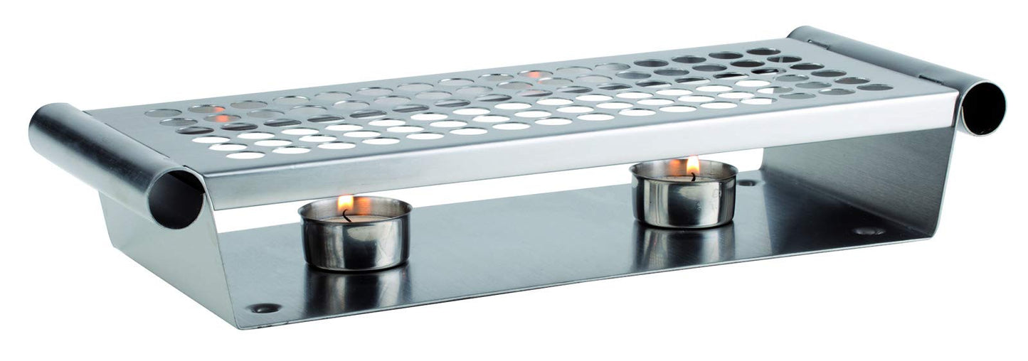 APS Food warmer, plate warmer, stainless steel Food warmer, 2 flames, matt polished, 13.5 x 34.5 cm, height 6.5 cm