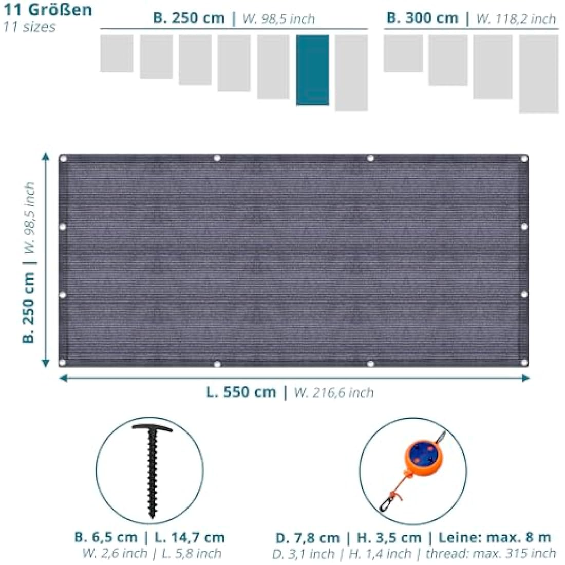 valuents Awning Carpet – Blue/Grey – Various Sizes – Camping Rug Outdoor – Tent Carpet Caravan / Motorhome with Carry Bag + Plus: Washing Line & 8 T-Pegs
