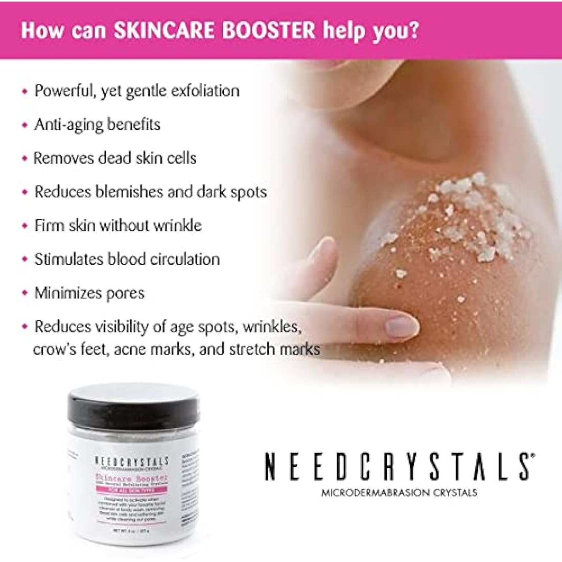 NeedCrystals Microdermabrasion Crystals, DIY Face Scrub. Natural Facial Exfoliator for Dull or Dry Skin Improves Scars, Blackheads, Pore Size, Wrinkles, Blemishes & Skin Texture. 113 Grams