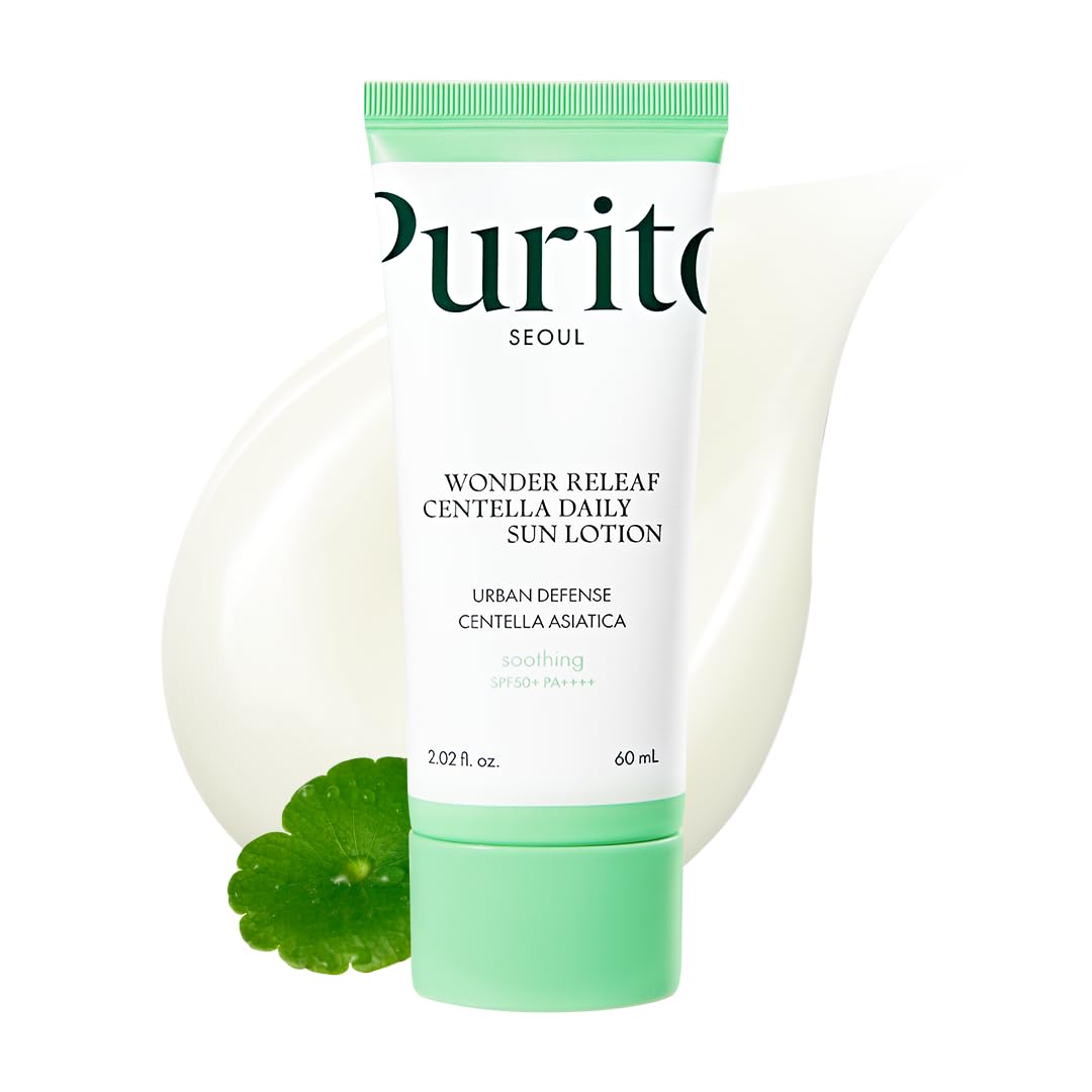 PURITO Wonder Releaf Centella Daily Sun Lotion SPF50+ PA++++, 60ml / 2.02 fl.oz, Lightweight, Non White Cast, UVA & UVB Protection, K-Beauty