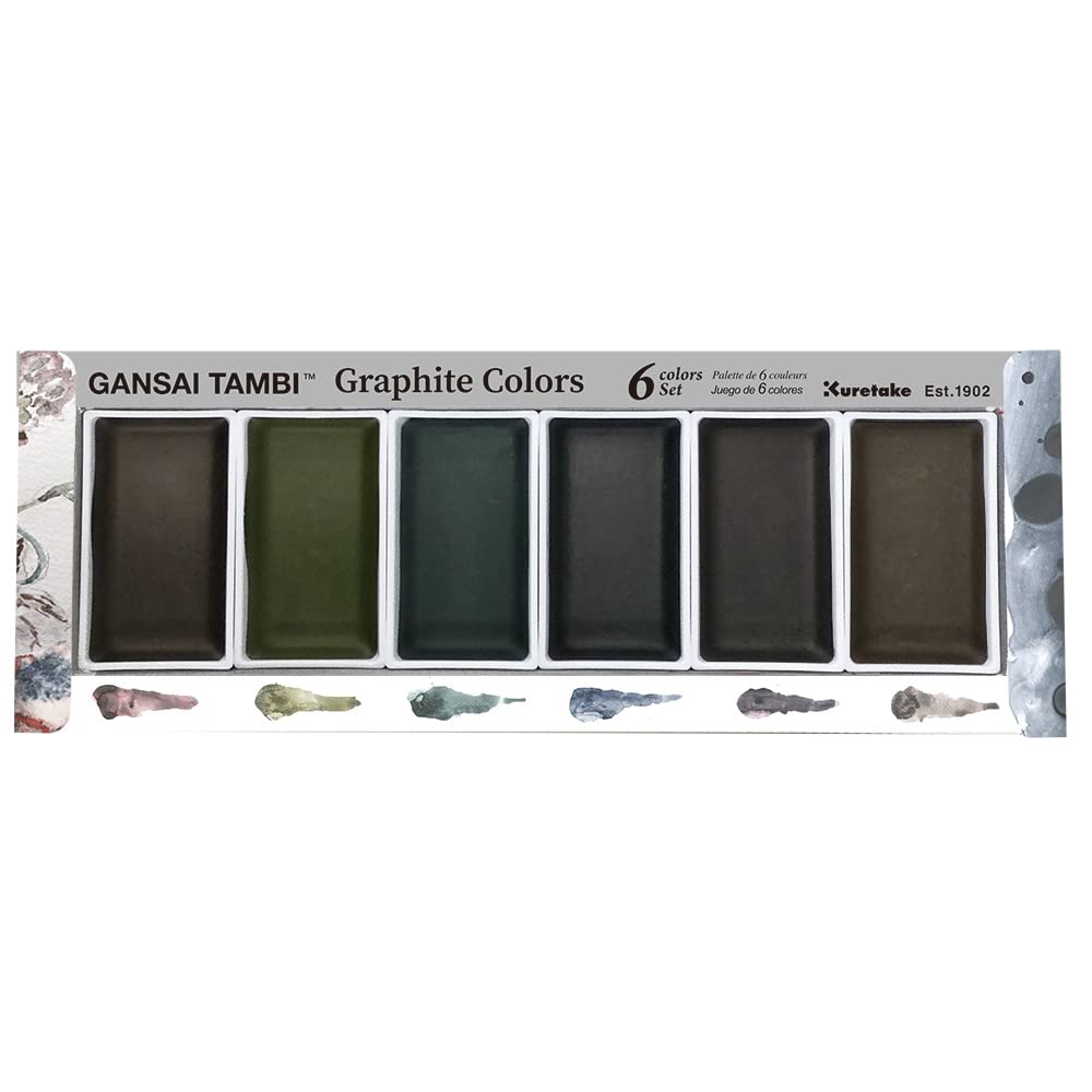 Kuretake Gansai Tambi Graphite Colors 6 colours Watercolour Paint Set, Professional-Quality for Artists and Crafters, Non-Toxic, Made in Japan