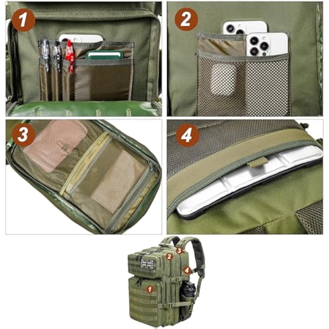 LHI Military Tactical Backpack for Men and Women 45L Large waterproof Rucksack for School, Hiking, Trekking, Hunting