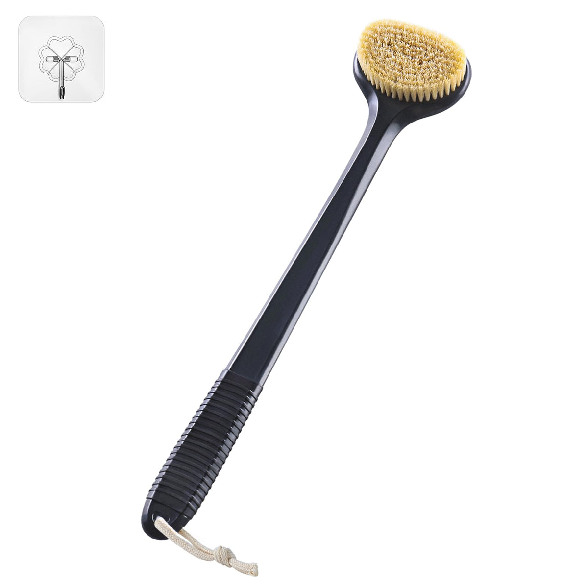 VANZAVANZU Dry Brushing Body Brush, 17-Inch Anti-Slip Handle Back Scrubber for Shower, Wet & Dry Brush with Natural Boar Bristles for Lymphatic
