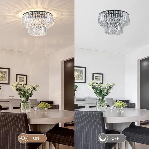 BESTIER Modern Black Crystal Flush Mount Chandelier Lighting LED Ceiling Light Fixture Lamp for Dining Room Bathroom Bedroom Livingroom 4 G9 Bulbs