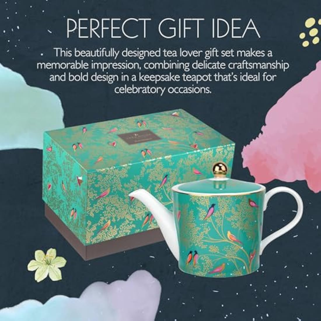 Sara Miller for Portmeirion Chelsea Teapot, Ceramic, Green, 290 x 175 x 150 cm