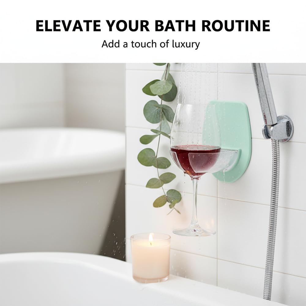 ZavqiroWine Glass Holder 2 Pack for Bath & Shower, Wall-Mounted Suction Cup Drink Holder, Securely Holds Wine & Beer, Lime Green Wine Accessories