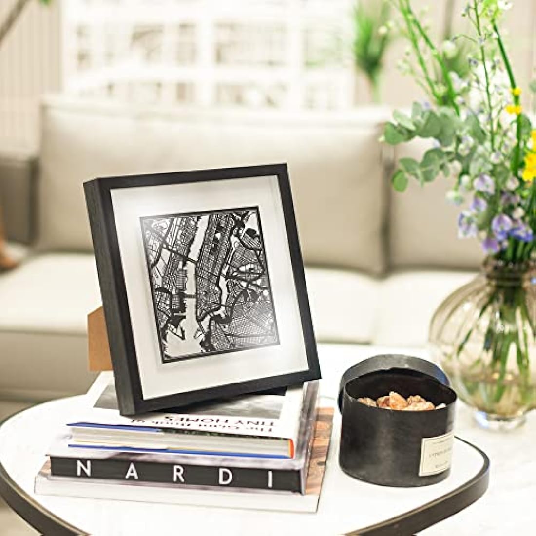 O3 DESIGN STUDIO Sydney Paper Cut Map framed, White map, Black frame, 9x9 inches, Gift Boxed, 4 background color, self-changing, Paper Art