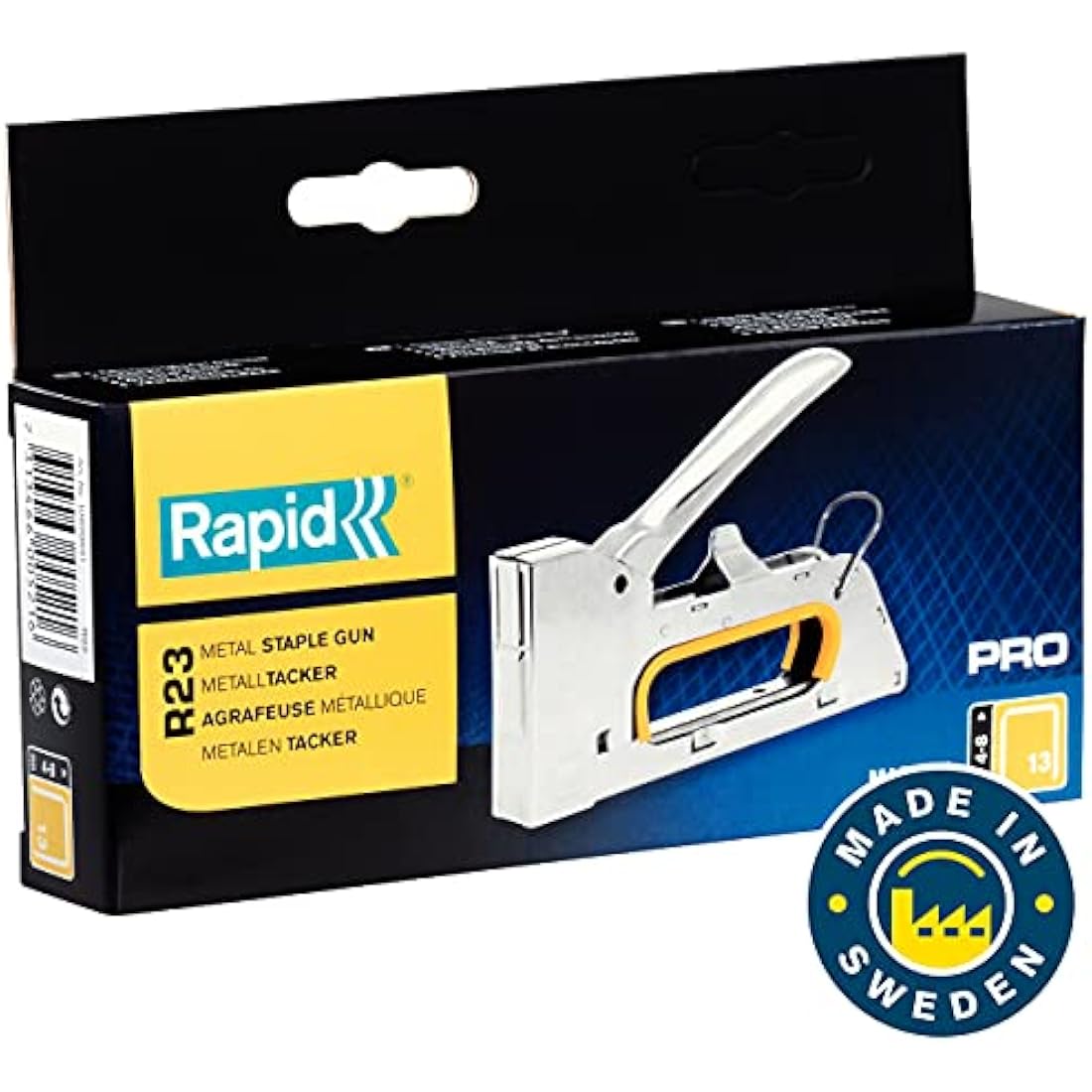 Rapid Heavy Duty Manual Staple Gun PRO R23 for No. 13 Staples, Upholstery Staple Gun with Ergonomic Handle, All-Steel Construction, and Easy Loading System, Made In Sweden (10600521), Silver