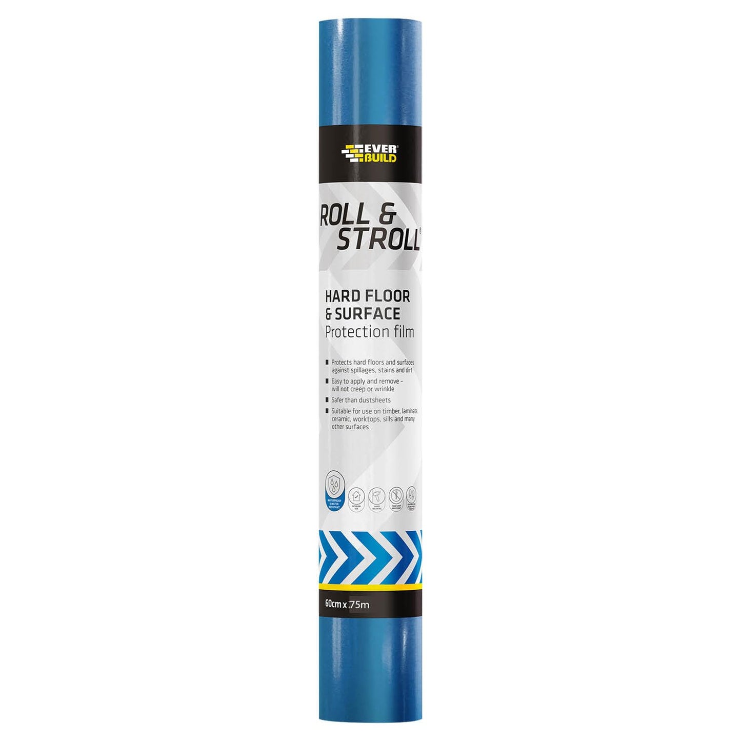 Everbuild Roll & Stroll Hard Surface Protector ? Self-Adhesive ? Totally Waterproof ? Transparent Blue ? 600mm x 75m Roll
