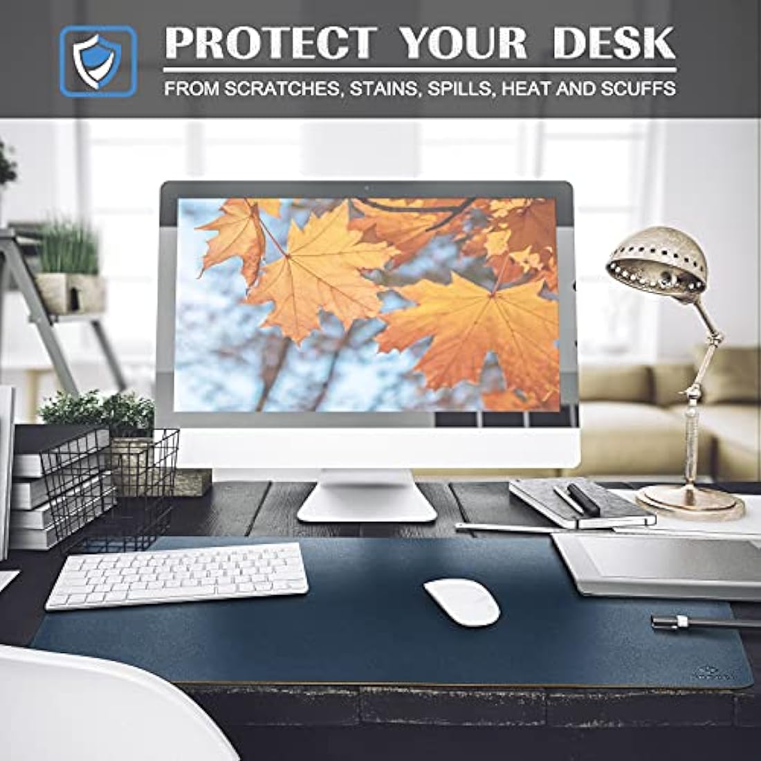 K KNODEL Large Office Leather Desk Mat, Mouse and Keyboard Pad, Computer and Laptop Mat, Desktop Protector and Cover, Writing Pad and Blotter (80x40cm, Dark Blue)