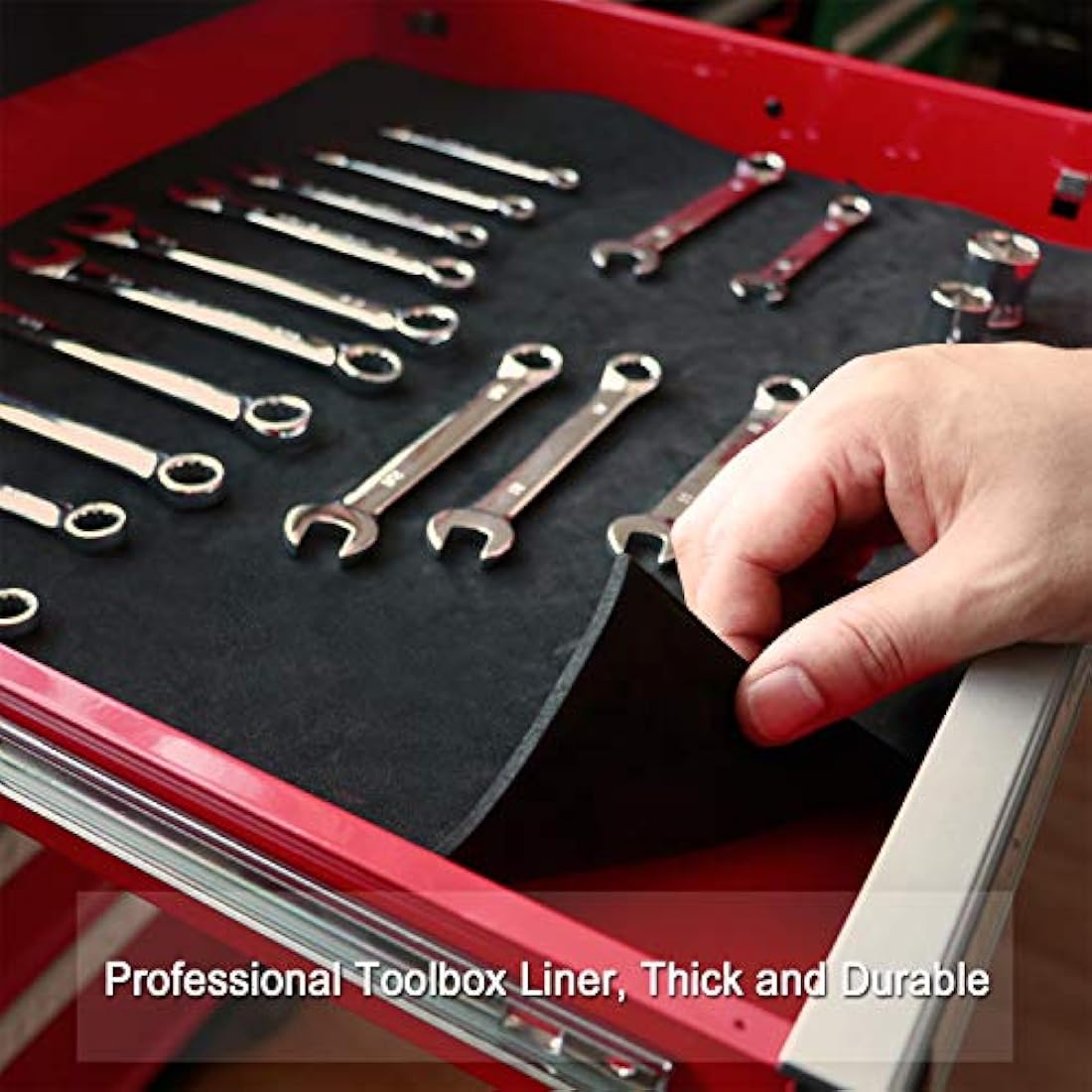CASOMAN Professional Tool Box Liner, Toolbox Drawer Line - 16 inch(wide) x 16 feet (long), Non Slip Matting Roll, Black
