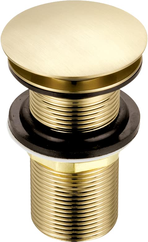Xcel Home Brushed Gold Unslotted Basin Waste | Dome Shaped Click Clack Replacement Pop Up Brass Polished Bathroom Sink Plug