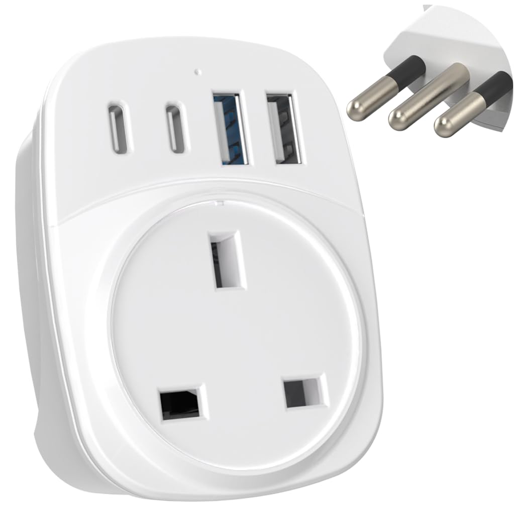 UK To Italy Travel Plug Adapter with USB C | MyTravelPal? Italian Travel Adaptor USB-C | Type L Adapter For Use in Italy, Chile