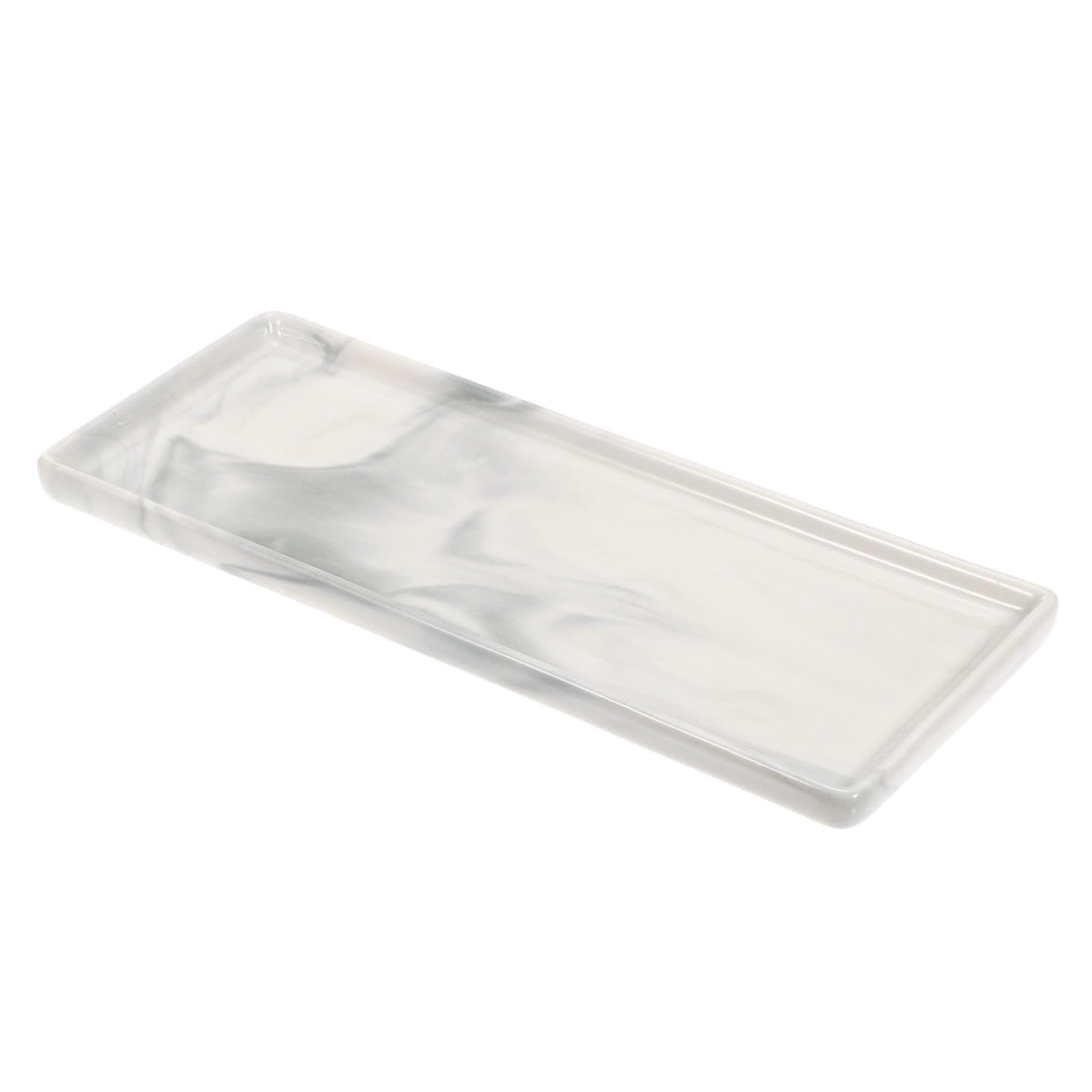 sourcing map Marble Tray for Bathroom 9" Small Rectangle Ceramic Vanity Tray for Countertop Shatterproof Bathtub Soap Tray Kitchen Sink Organizer Key