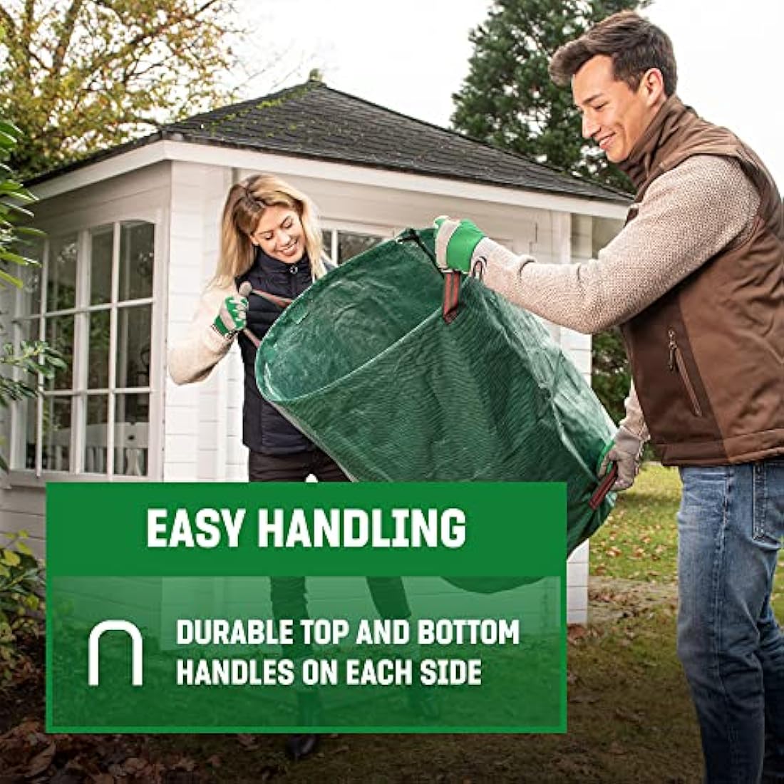 GardenGloss® Garden Waste Bags Heavy Duty with Handles (4pcs) - 272L High Capacity Garden Bag - UV Stable and Water Repellent - Reusable