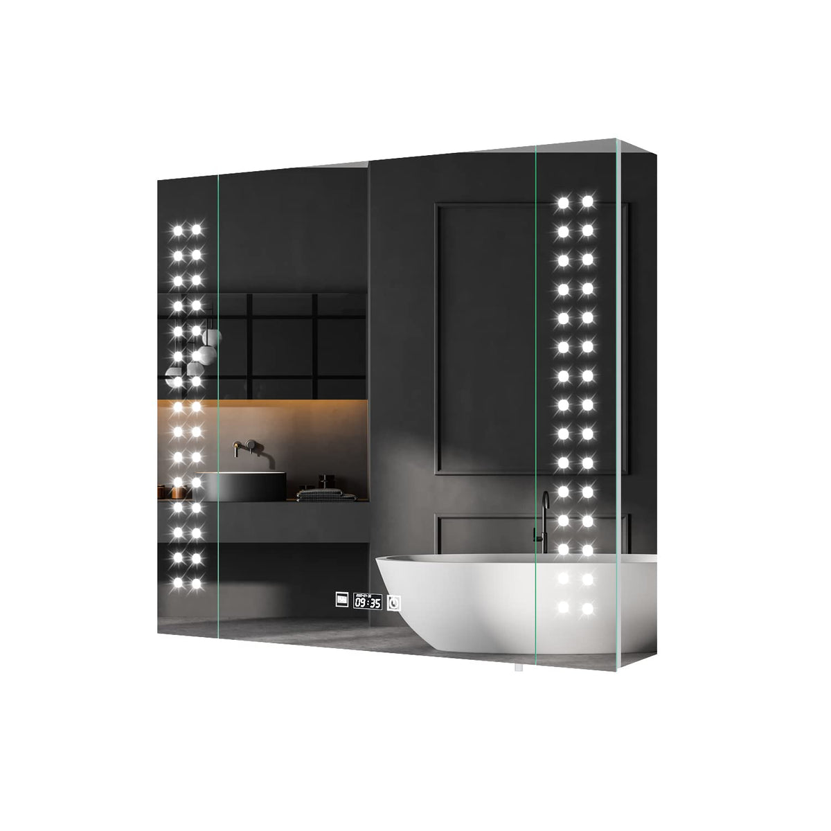 ELEGANT Illuminated Bathroom Mirror Cabinet with LED Lights, Stainless Steel Wall Mounted Mirror Cupboard with Demister Pad Shaver Socket & Sensor