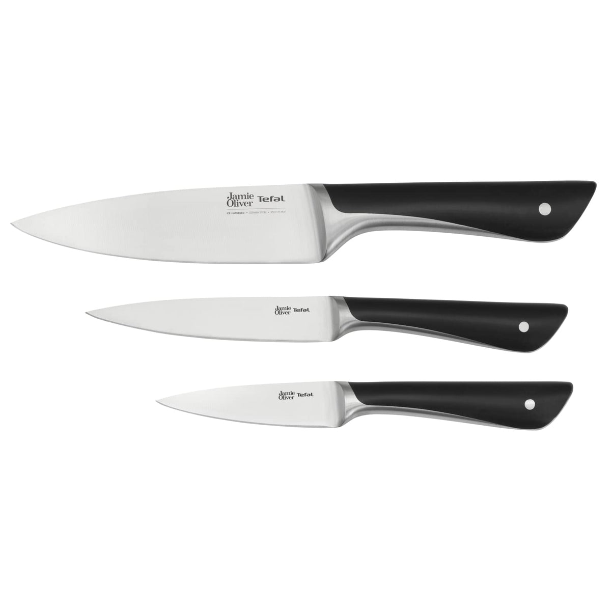 Tefal Jamie Oliver Kitchen Knives Set, 3 Pieces, The Starter Set, German Stainless Steel, K267S355, Black