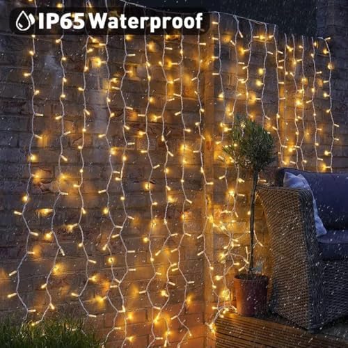 Dekofun 2 Pack 600 LED Curtain Fairy Lights 6m x 3m Gazebo Lights Mains Powered, 8 Modes Curtain LightsOutdoor, Waterproof Fairy Light, Indoor Outdoor String Lights for Wedding Ramadan Decorations