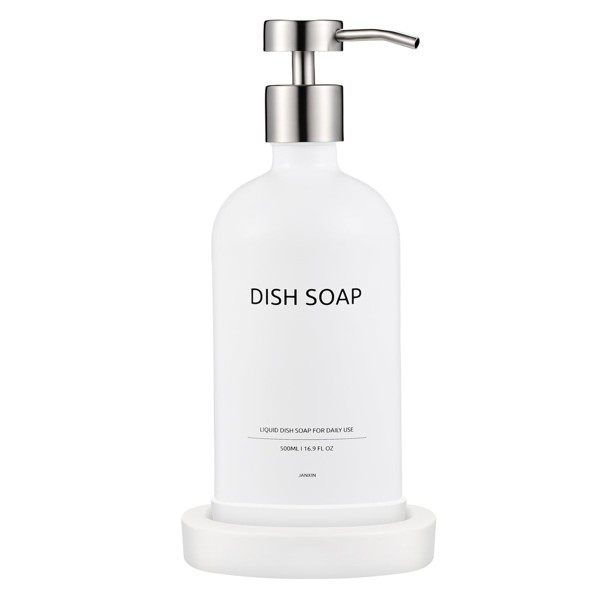 Janxin Glas Seifenspender Set Wei? mit Tablett - 500ml Seifenspender f?r K?che & Dusche, Elegantes Badezimmer Set, Nachf?llbarer Dosificador Jab?n
