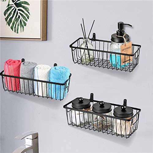 SheeChung Farmhouse Metal Wire Bin Basket with Wall Mount - Small, 4 Pack - Portable Hanging Wall Basket, Rustic Home Storage Organizer for Cabinets