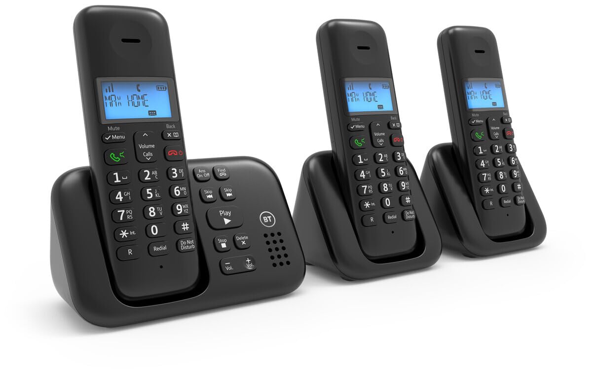 BT 3960 Cordless Landline House Phone, Home Phone, Nuisance Call Blocker, Do Not Disturb button, Answer Machine, Trio Handset Pack