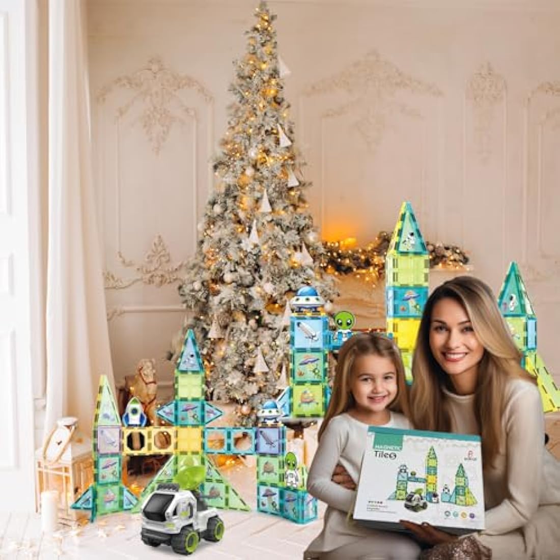 BUBUQE Magnetic Tiles Building Block Set Magnet Tiles Educational Toy Space Adventure Learning Construction Magnetic Toys Set Birthday Gift for Boys Girls Kids Age 3 4 5 6 7 8